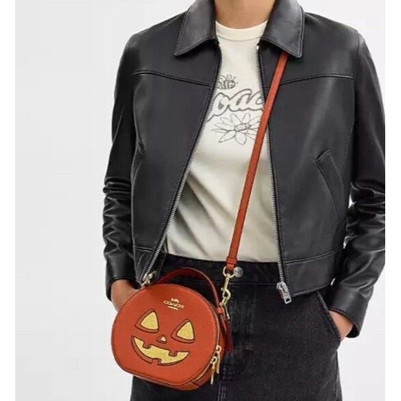 Coach Halloween Jack-o’-lantern Pumpkin Bag Canteen Crossbody Leather Purse NWT - Picture 5 of 5
